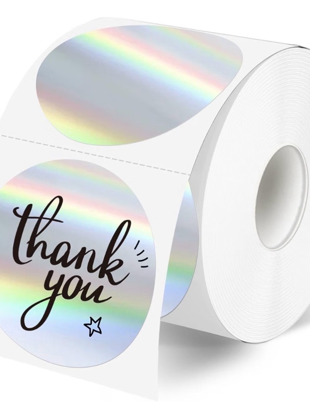 50 Custom 2” circle labels with your QR code or Thank You! Iridescent Silver